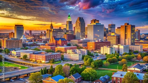 A vibrant cityscape of Newark, New Jersey, urban, skyline, buildings, city, architecture, downtown, New Jersey