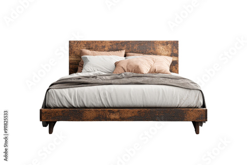 Wooden Bed Frame with White Bedding