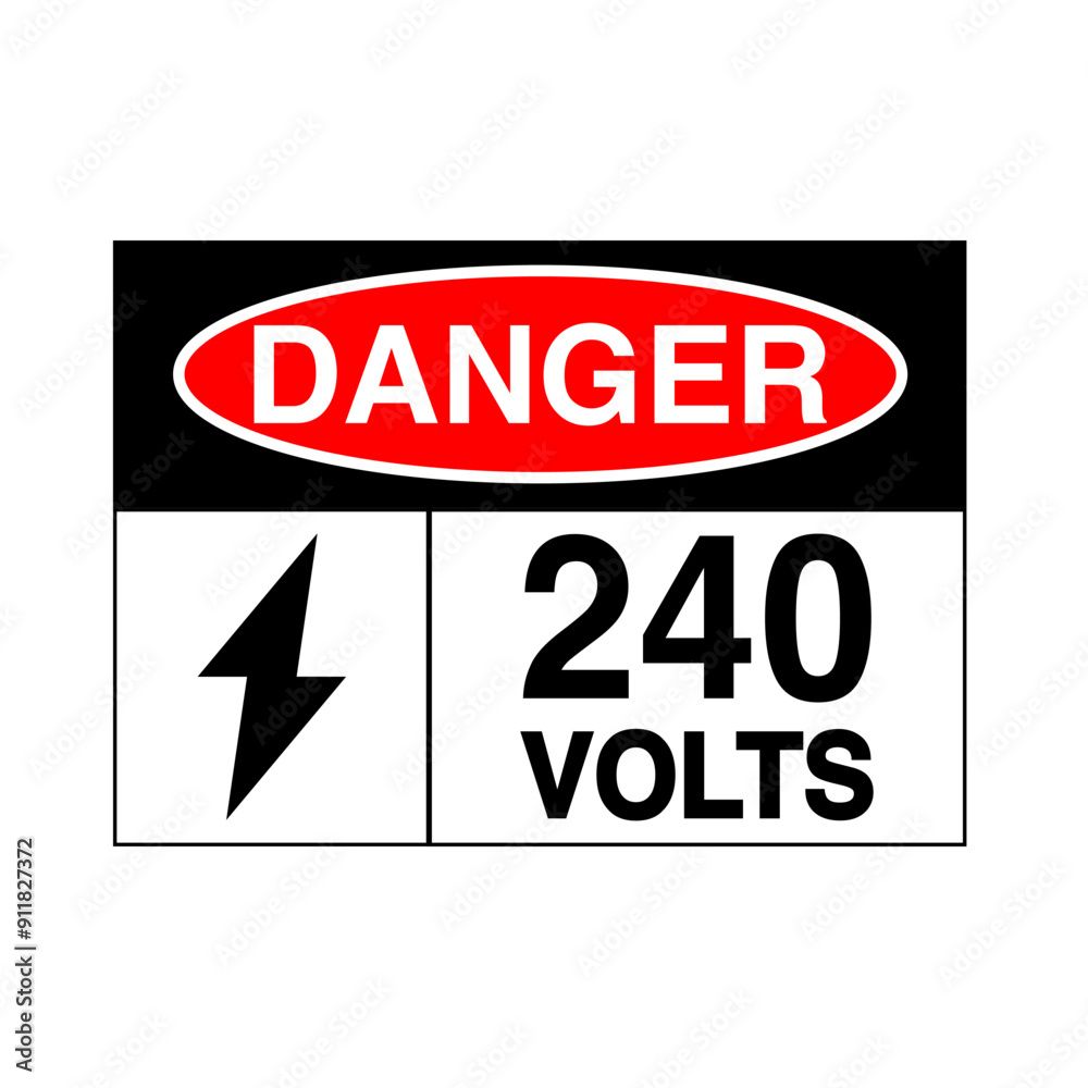 240 volts icon. DANGER BOARD with warning of high voltage and electric shock. Vector isolated on white background 240 volts icon. DANGER BOARD with warning of high voltage and electric shock. Vector isolated on white background