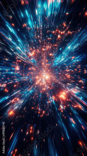 A spaceship is speeding at light speed through a holographic galactic vortex. Generative AI