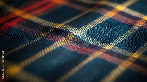 Close-Up Of Tartan Fabric Showing Detailed Pattern