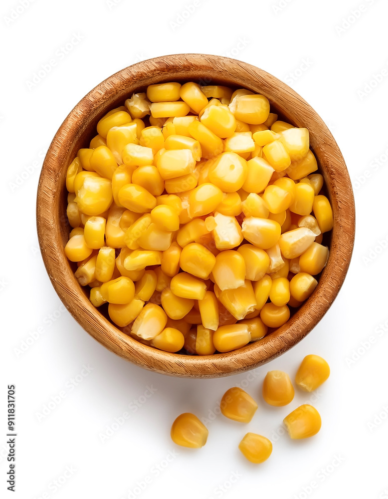 corn slices in wooden bowl isolated on white background corn slices in wooden bowl isolated on white background