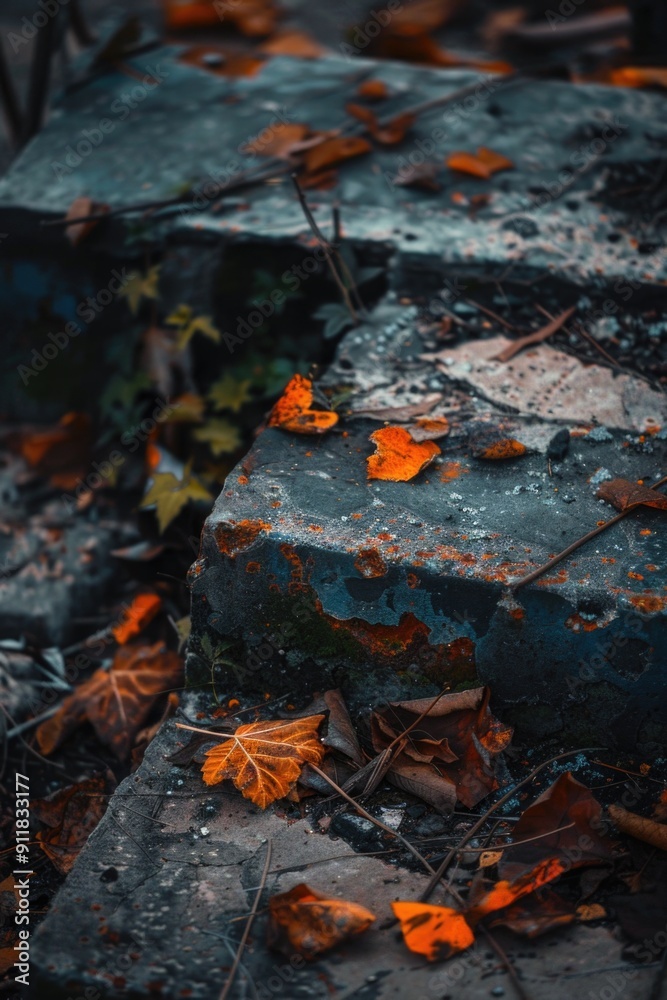 Close-up view of a rock covered in leaves Close-up view of a rock covered in leaves