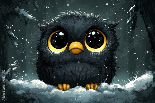 Cute Little Owl in the Snow