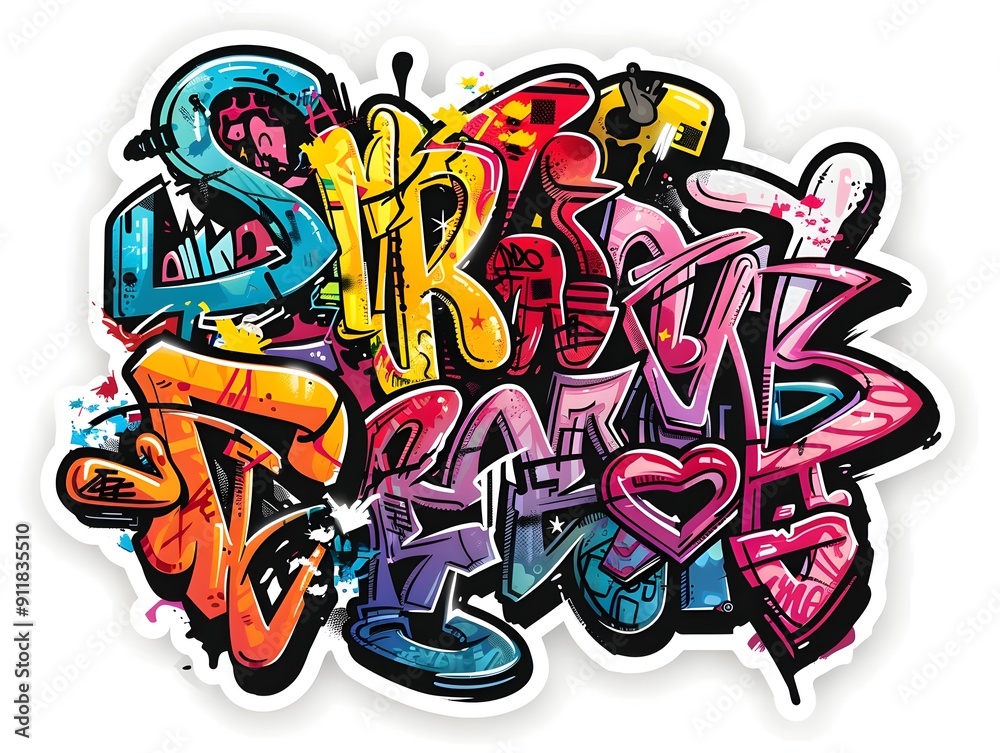 Naklejka premium Stylish Streetwear Graffiti Sticker Design for Trendy Shirt or Apparel