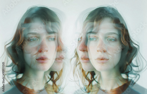 Portrait of a woman suffering from split personality disorder or depression, for mental health awareness