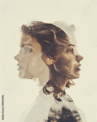 Portrait of an emigrant woman longing for home and a place to belong, complex emotions and duality