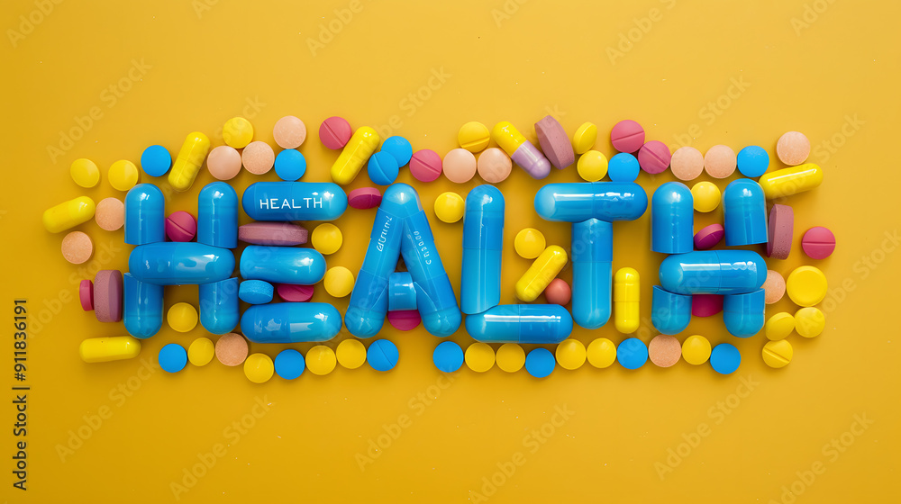 Colorful pills spelling out HEALTH Colorful pills spelling out HEALTH