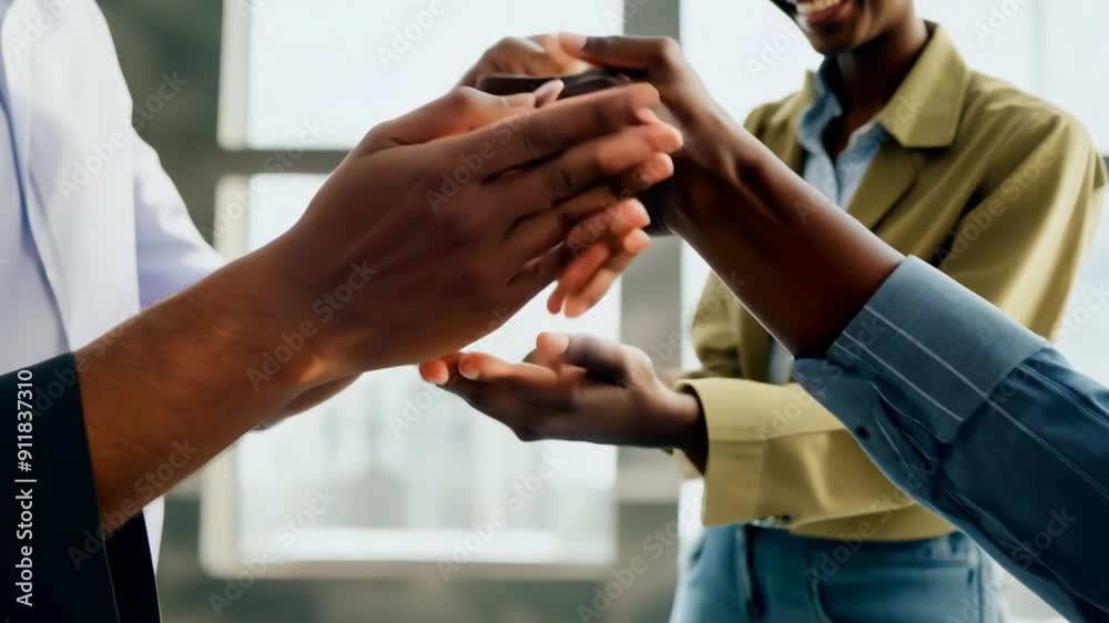 Diverse Business Team Celebrating Team Spirit in Modern Office Setting Generative AI Diverse Business Team Celebrating Team Spirit in Modern Office Setting Generative AI