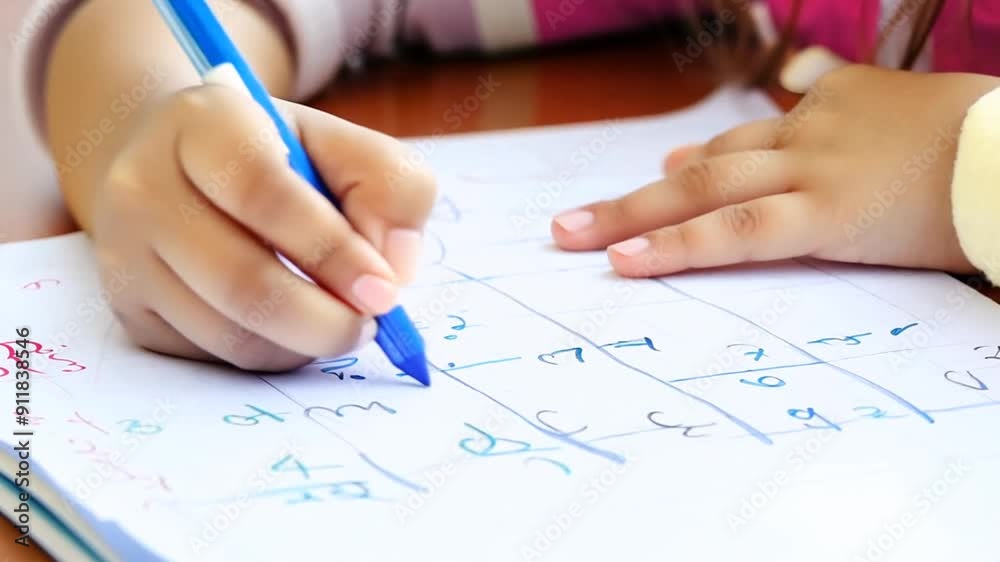 Child Engaged in Mathematics Practice With Colorful Crayons Indoors Generative AI