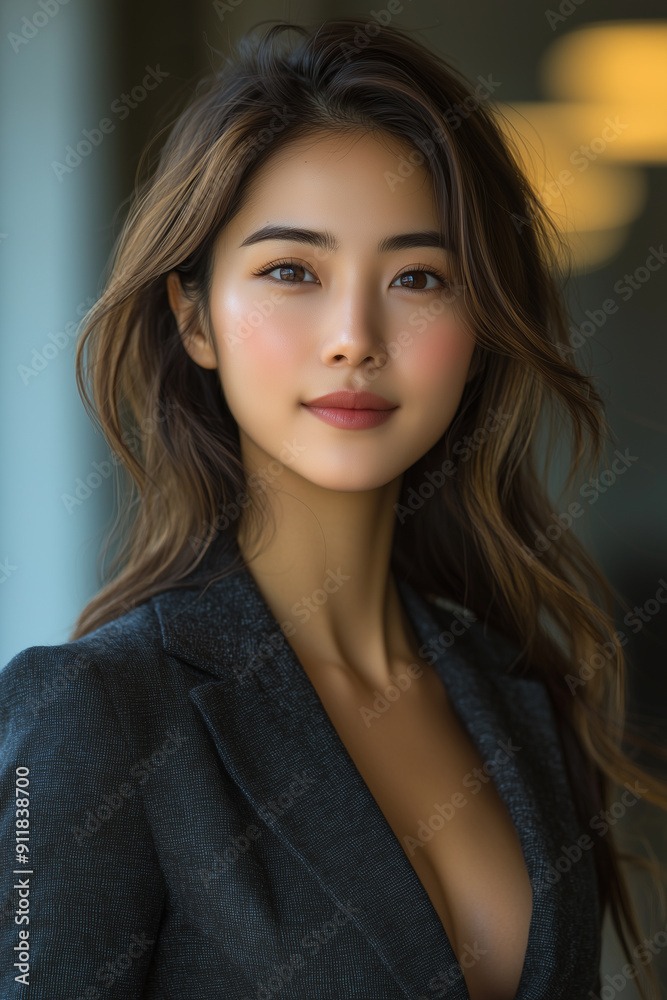 chinese businesswoman. An athletic chinese woman, 28 years old, muscular build, poised smile, looking slightly to the side, wearing a chic blazer, modern office background chinese businesswoman. An athletic chinese woman, 28 years old, muscular build, poised smile, looking slightly to the side, wearing a chic blazer, modern office background