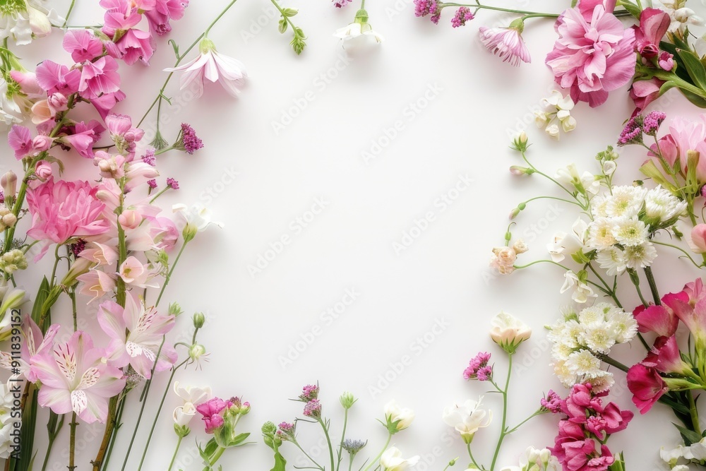 floral blossom frame white background