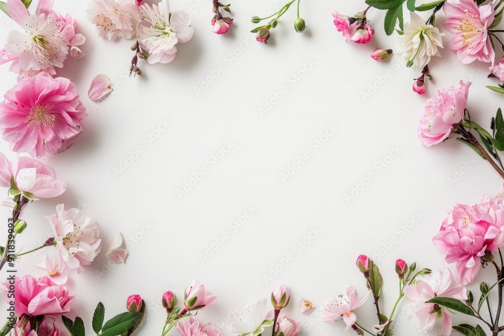 floral blossom frame white background floral blossom frame white background