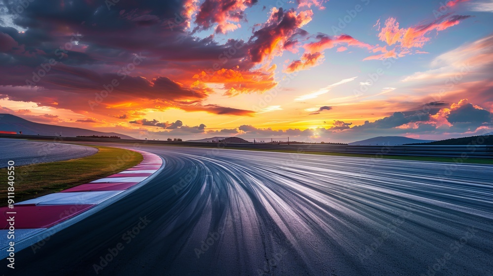 Race track curve at sunset with dramatic sky Race track curve at sunset with dramatic sky