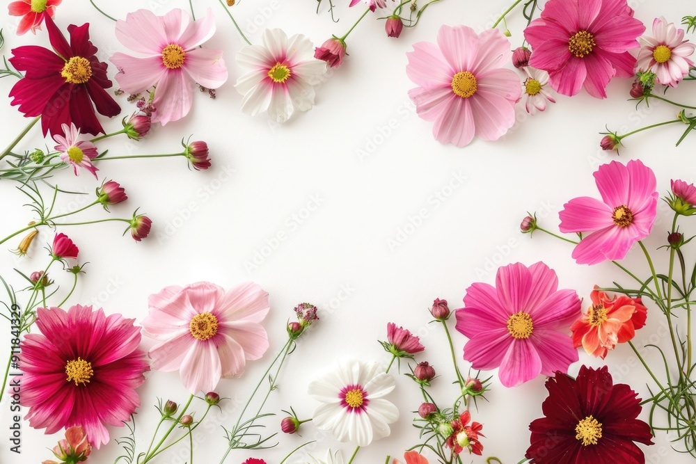 floral blossom frame white background