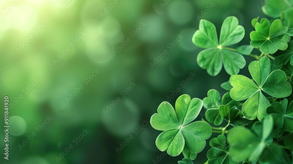 Lush green clover leaves on a blurred background. Lush green clover leaves on a blurred background.
