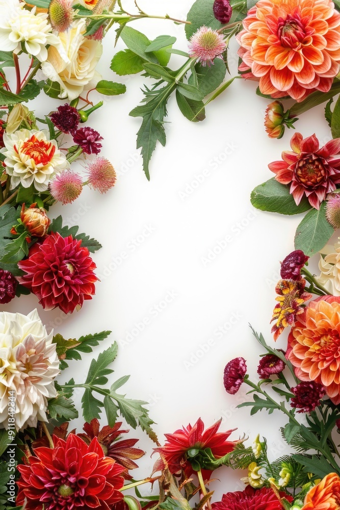 Fototapeta premium floral blossom frame white background