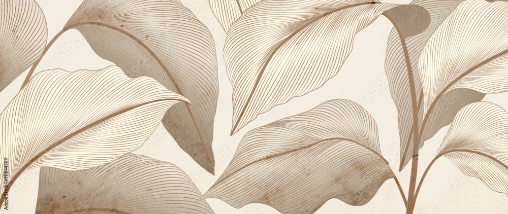 custom made wallpaper toronto digitalAbstract botanical art background with tropical leaves in hand drawn line style. Modern style plant banner for decor, print, postcard, wallpaper, cover, interior, packaging.