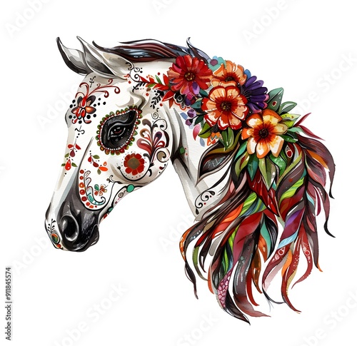 horse flowers head floral skull design vector illustration bouquet blossom