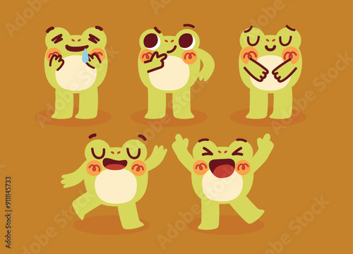 Cute Frog Expression Illustration Character Collection. Isolated Flat Vector Style