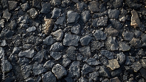 Fototapeta Naklejka Na Ścianę i Meble -  Detailed asphalt texture with small stones and cracks