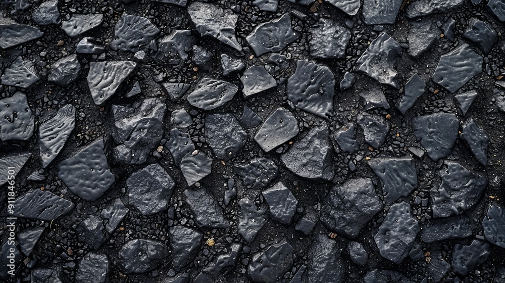 Close-up of shattered dark stones forming rough surface Close-up of shattered dark stones forming rough surface