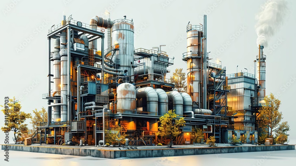 Industrial Factory 3D Illustration - A Detailed Render of a Large Industrial Complex Industrial Factory 3D Illustration - A Detailed Render of a Large Industrial Complex
