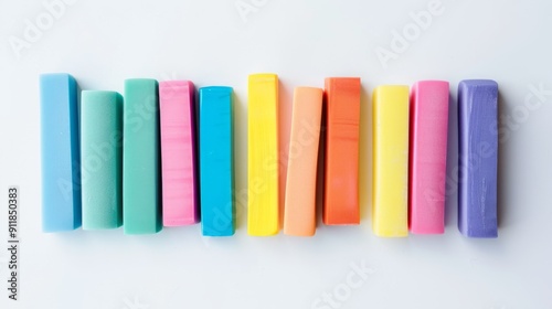 Row of erasers for art and craft on a white background generative ai