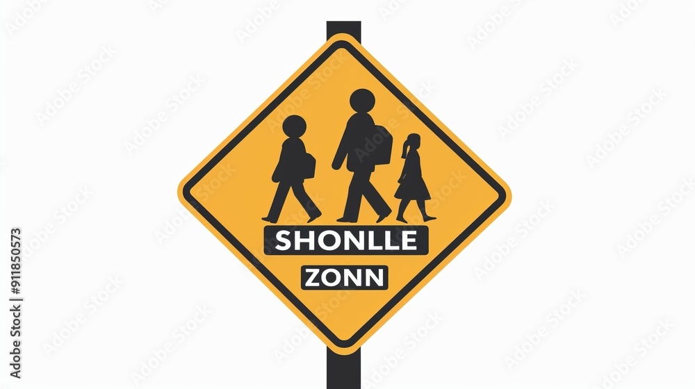 Two children walking in a school zone warning sign. Two children walking in a school zone warning sign.