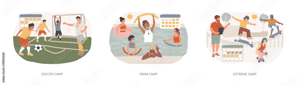 Youth sport program isolated concept vector illustration set. Youth sport program isolated concept vector illustration set.