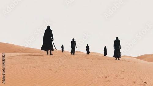 Group of People Walking Across a Desert