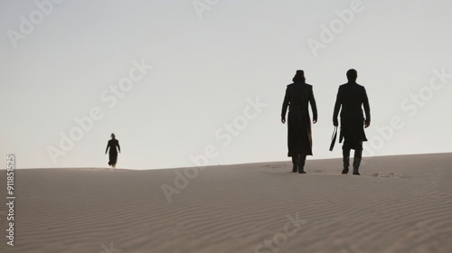 Group of People Walking Across Desert