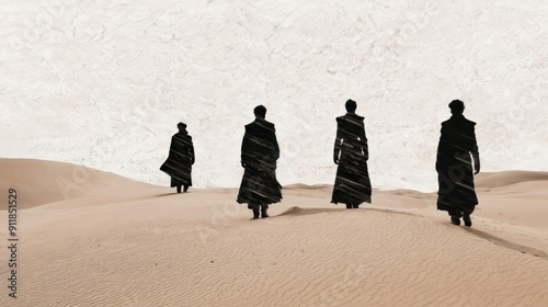 Group of People Walking Across a Desert