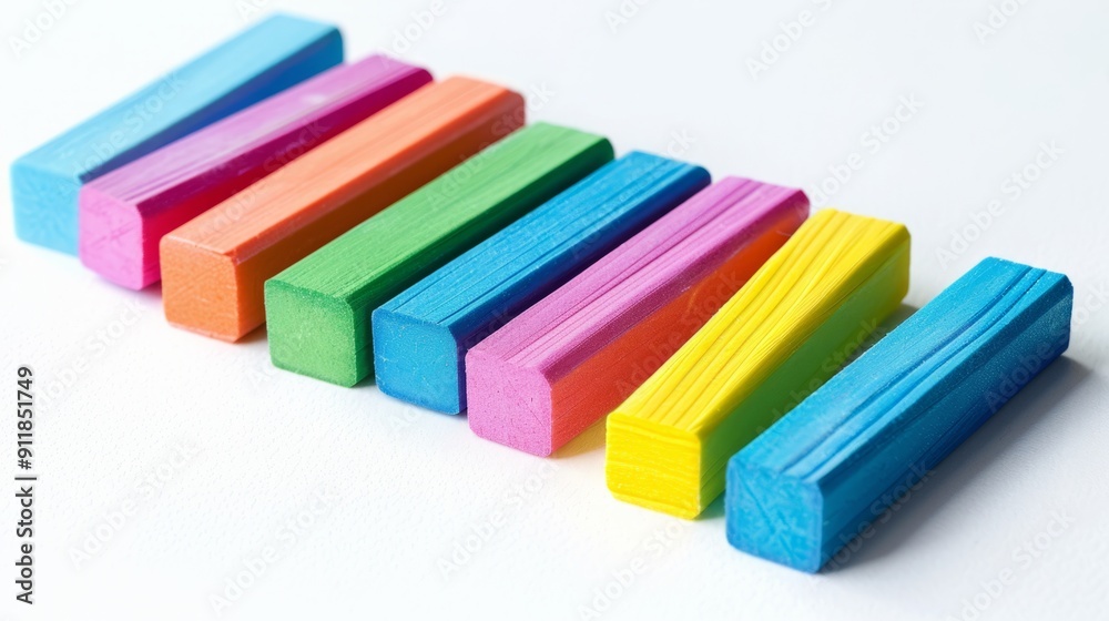Row of erasers for art and craft on a white background generative ai Row of erasers for art and craft on a white background generative ai
