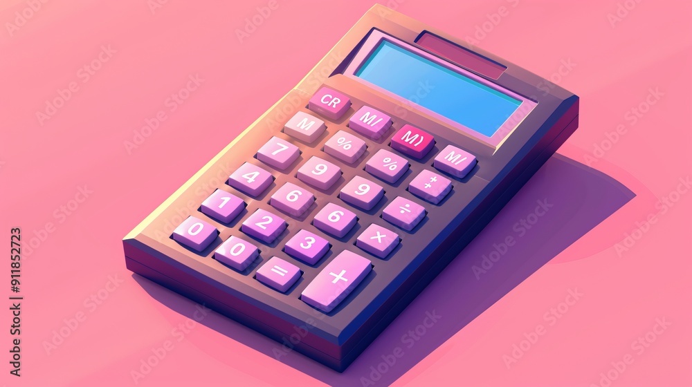 Simplistic pink calculator with digital screen display. Simplistic pink calculator with digital screen display.