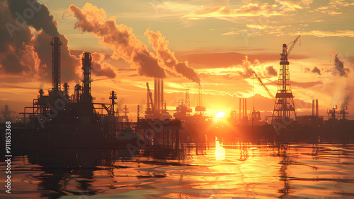 Stunning Sunset Industrial Harbor Scenery