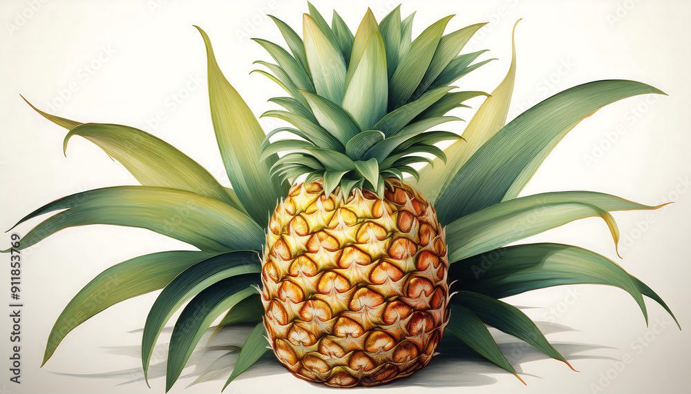 A Whole Pineapple With Leaves Isolated on White Background. A Whole Pineapple With Leaves Isolated on White Background.