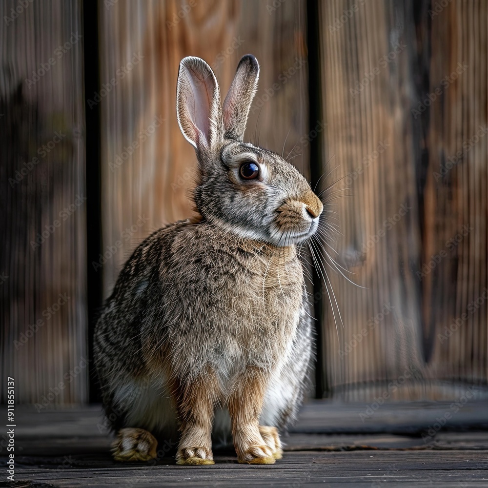 rabbit isolated on wooden background