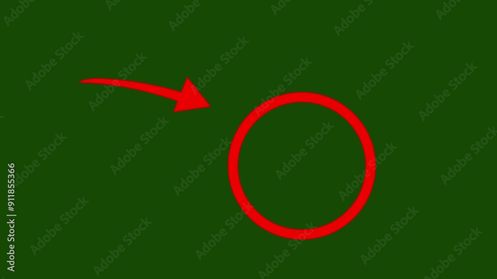 Red circle spotted with arrow highlight motion graphic animation on green screen background