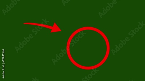 Red circle spotted with arrow highlight motion graphic animation on green screen background