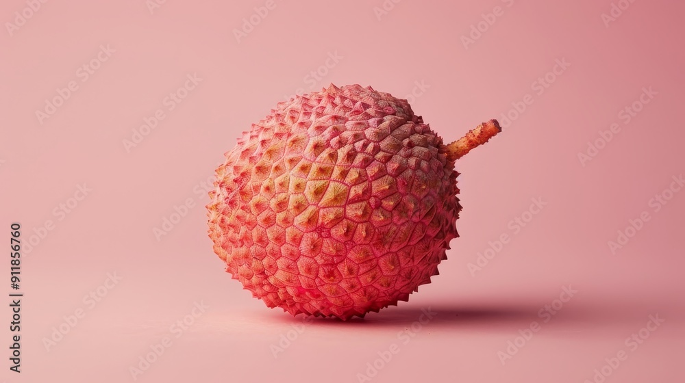 Detailed image of a ripe lychee with peel, vibrant and eye-catching, isolated against a neutral background, providing room for copy text or branding Detailed image of a ripe lychee with peel, vibrant and eye-catching, isolated against a neutral background, providing room for copy text or branding