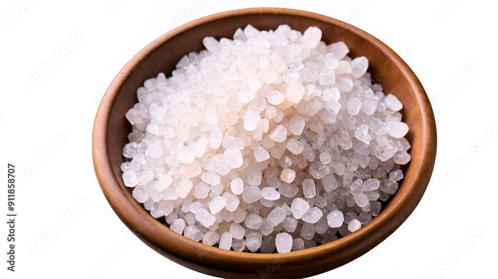 natural sea salt in brown bowl isolated on white background. natural sea salt in brown bowl isolated on white background.