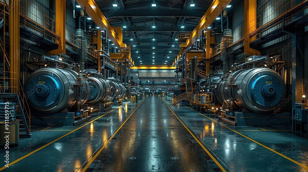 Industrial Factory Interior with Machinery and Catwalks - 3D Illustration Industrial Factory Interior with Machinery and Catwalks - 3D Illustration