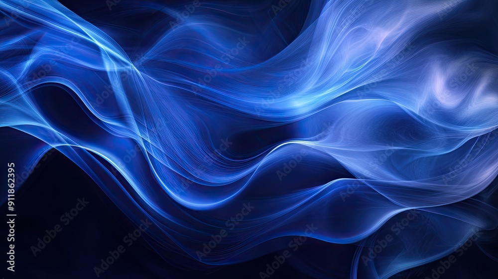 Fototapeta premium Abstract blue smoke flowing in wave-like patterns, creating a serene and artistic backdrop. 018c818bfc45