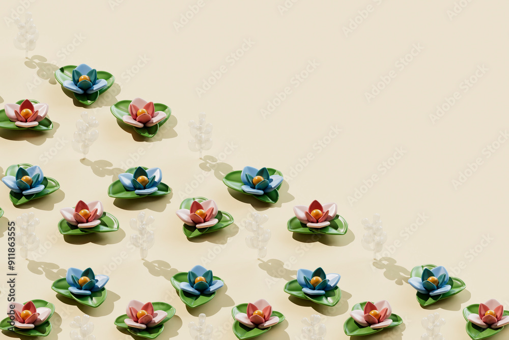 3D Render of Colorful Flowers with Transparent Plants 3D Render of Colorful Flowers with Transparent Plants