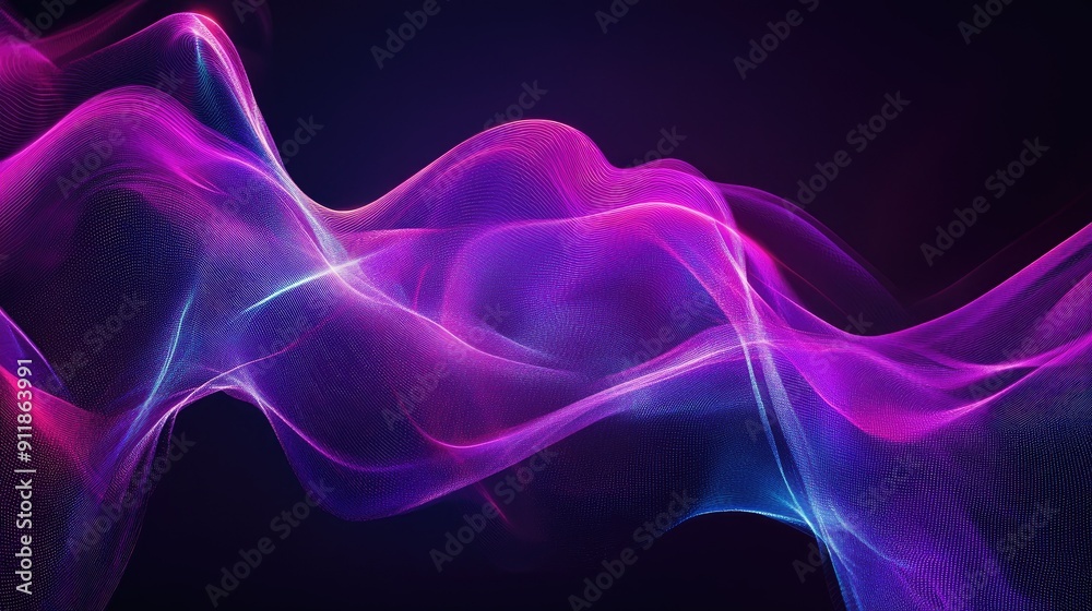 Blue-lit microphone for podcasts with a digital wave signal background.
