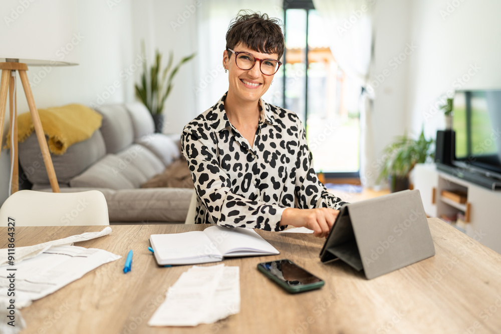 Accountant woman making monthly accounts with receipts Accountant woman making monthly accounts with receipts