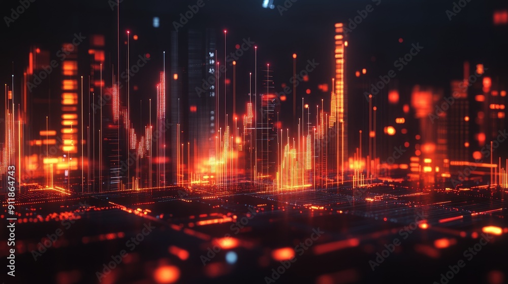 Naklejka premium Modern forex trading graph with glowing data points and lines, ideal for investment opportunities.