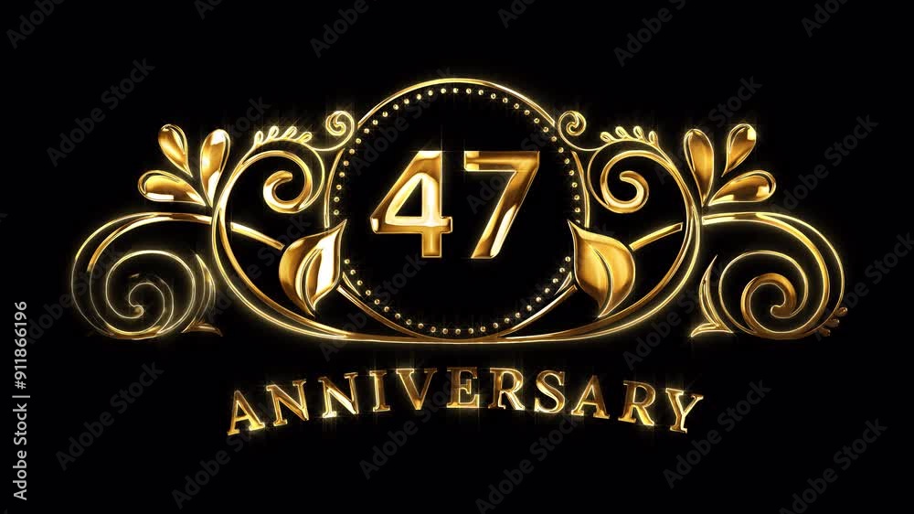 47th Anniversary Celebration. Happy 47 Years Anniversary Animation in Gold Color on the Transparent Background, Alpha Channel. Great for greetings, celebrations, events, and gifts. 47th Anniversary Celebration. Happy 47 Years Anniversary Animation in Gold Color on the Transparent Background, Alpha Channel. Great for greetings, celebrations, events, and gifts.
