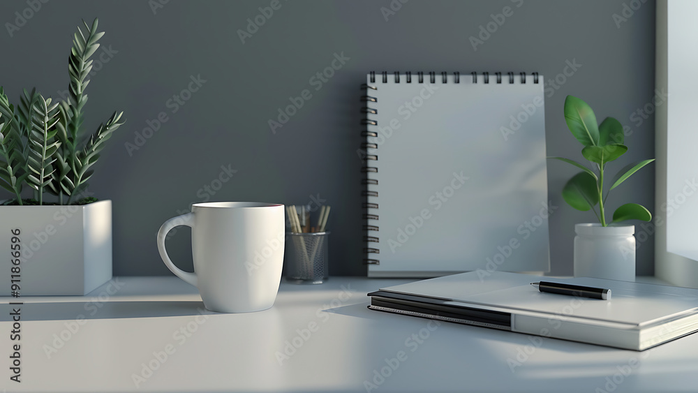 Simplistic Desk Setup with Plants and Coffee Simplistic Desk Setup with Plants and Coffee